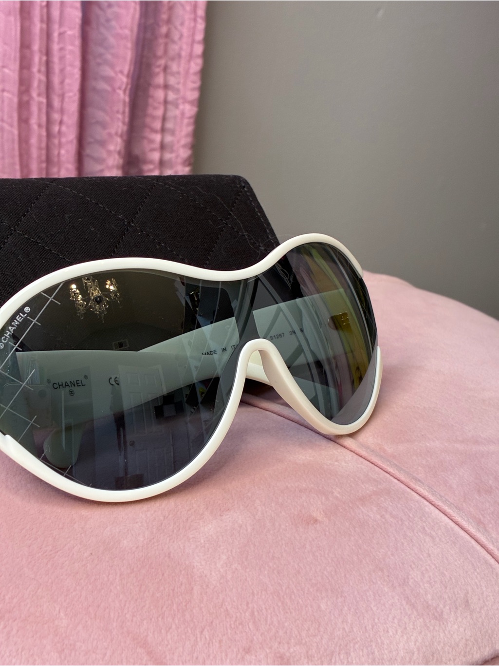 Chanel White Oversized Shield Sunglasses